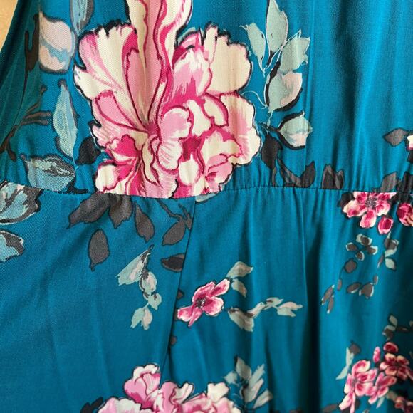 Torrid sleeveless dress 4XL plus sz teal pink flowers midi spring summer casual - Picture 5 of 7